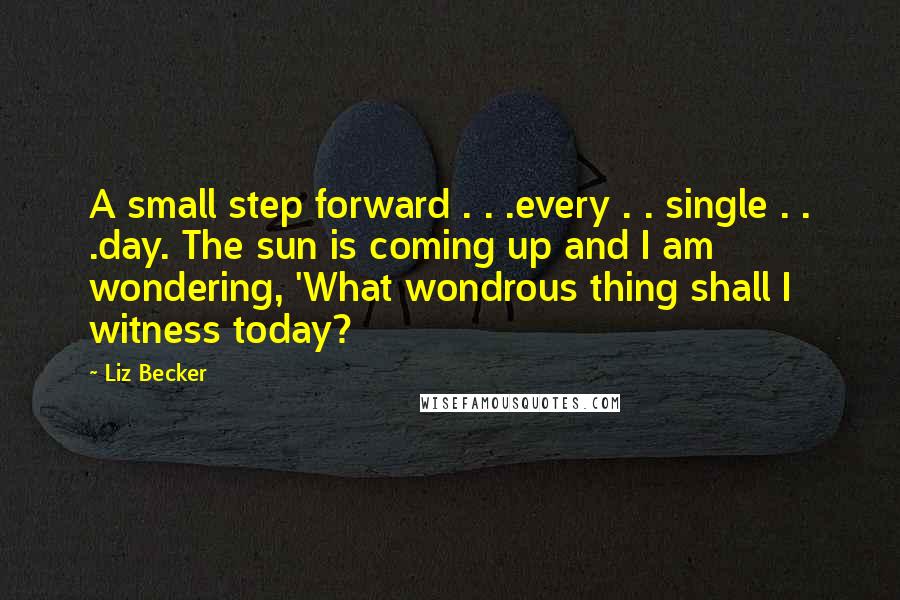 Liz Becker Quotes: A small step forward . . .every . . single . . .day. The sun is coming up and I am wondering, 'What wondrous thing shall I witness today?