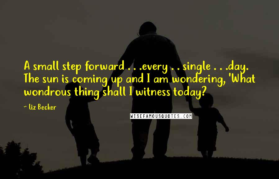 Liz Becker Quotes: A small step forward . . .every . . single . . .day. The sun is coming up and I am wondering, 'What wondrous thing shall I witness today?