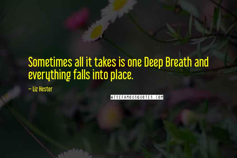 Liz Hester Quotes: Sometimes all it takes is one Deep Breath and everything falls into place.