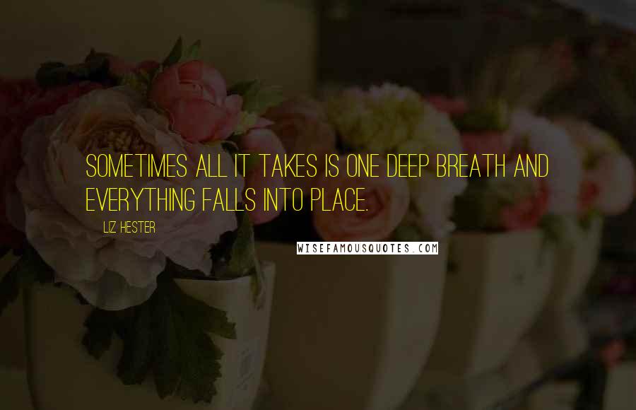 Liz Hester Quotes: Sometimes all it takes is one Deep Breath and everything falls into place.