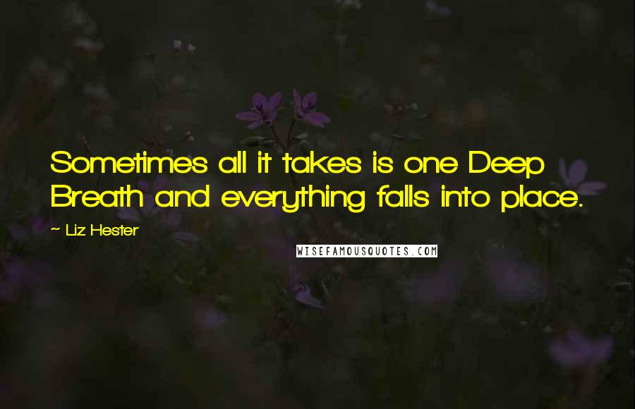 Liz Hester Quotes: Sometimes all it takes is one Deep Breath and everything falls into place.