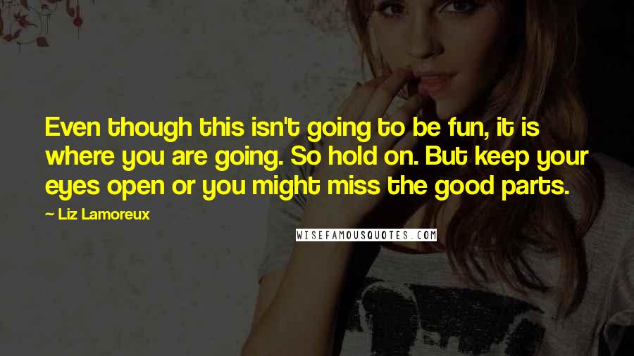 Liz Lamoreux Quotes: Even though this isn't going to be fun, it is where you are going. So hold on. But keep your eyes open or you might miss the good parts.