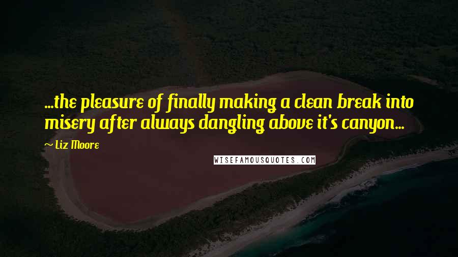 Liz Moore Quotes: ...the pleasure of finally making a clean break into misery after always dangling above it's canyon...