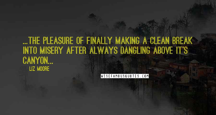 Liz Moore Quotes: ...the pleasure of finally making a clean break into misery after always dangling above it's canyon...
