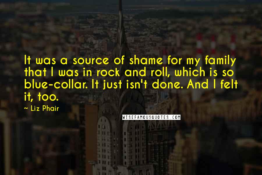 Liz Phair Quotes: It was a source of shame for my family that I was in rock and roll, which is so blue-collar. It just isn't done. And I felt it, too.