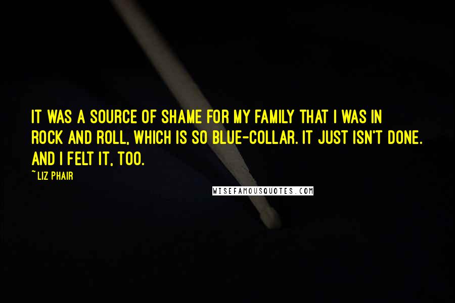 Liz Phair Quotes: It was a source of shame for my family that I was in rock and roll, which is so blue-collar. It just isn't done. And I felt it, too.