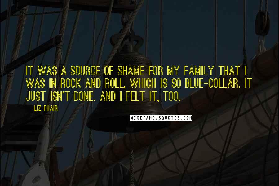 Liz Phair Quotes: It was a source of shame for my family that I was in rock and roll, which is so blue-collar. It just isn't done. And I felt it, too.