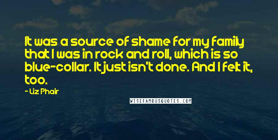 Liz Phair Quotes: It was a source of shame for my family that I was in rock and roll, which is so blue-collar. It just isn't done. And I felt it, too.