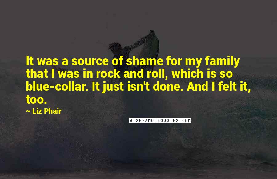 Liz Phair Quotes: It was a source of shame for my family that I was in rock and roll, which is so blue-collar. It just isn't done. And I felt it, too.