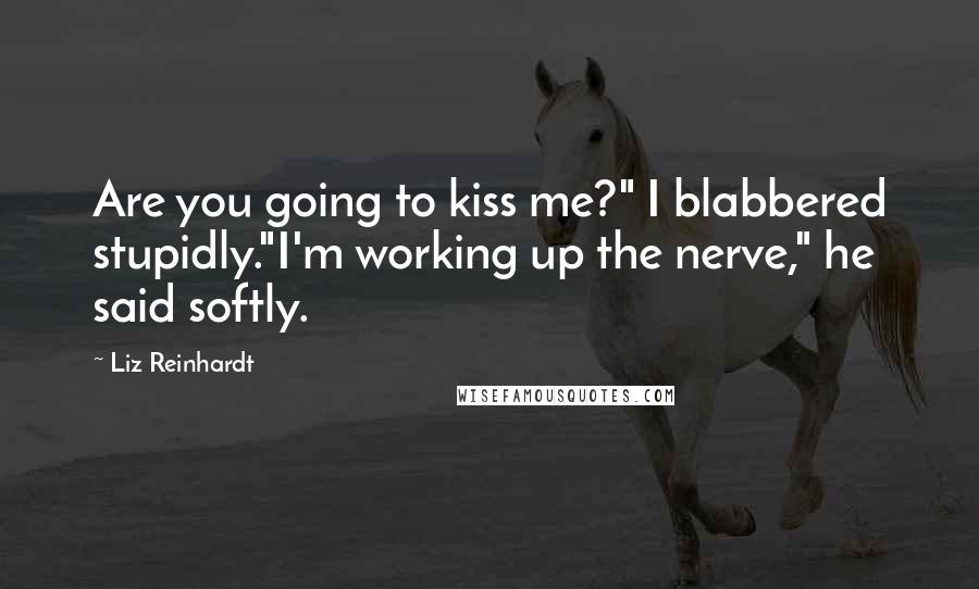 Liz Reinhardt Quotes: Are you going to kiss me?" I blabbered stupidly."I'm working up the nerve," he said softly.