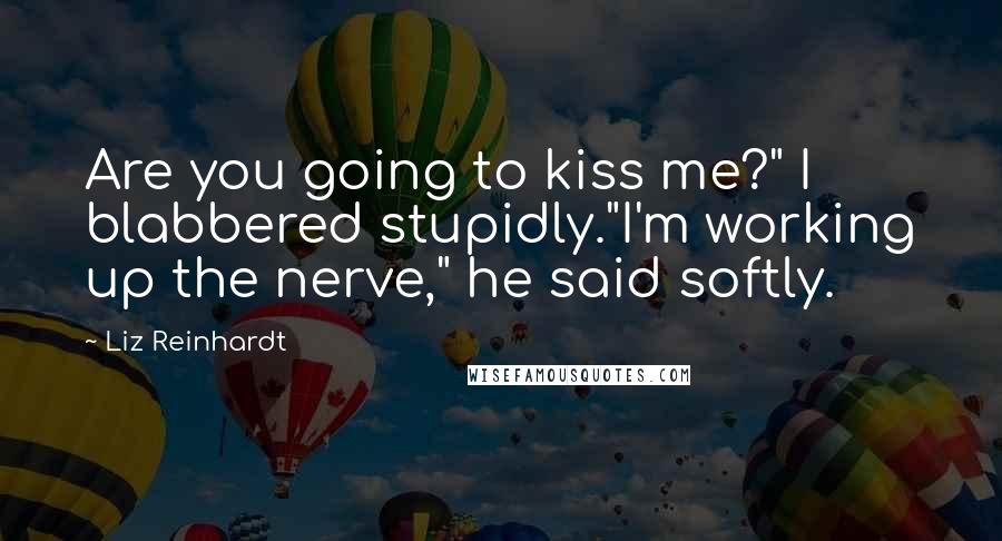 Liz Reinhardt Quotes: Are you going to kiss me?" I blabbered stupidly."I'm working up the nerve," he said softly.