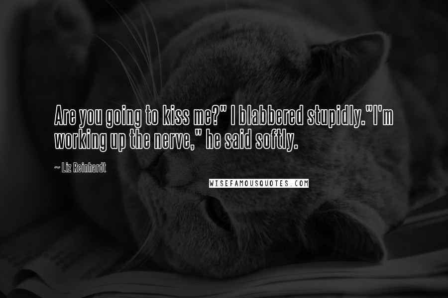 Liz Reinhardt Quotes: Are you going to kiss me?" I blabbered stupidly."I'm working up the nerve," he said softly.