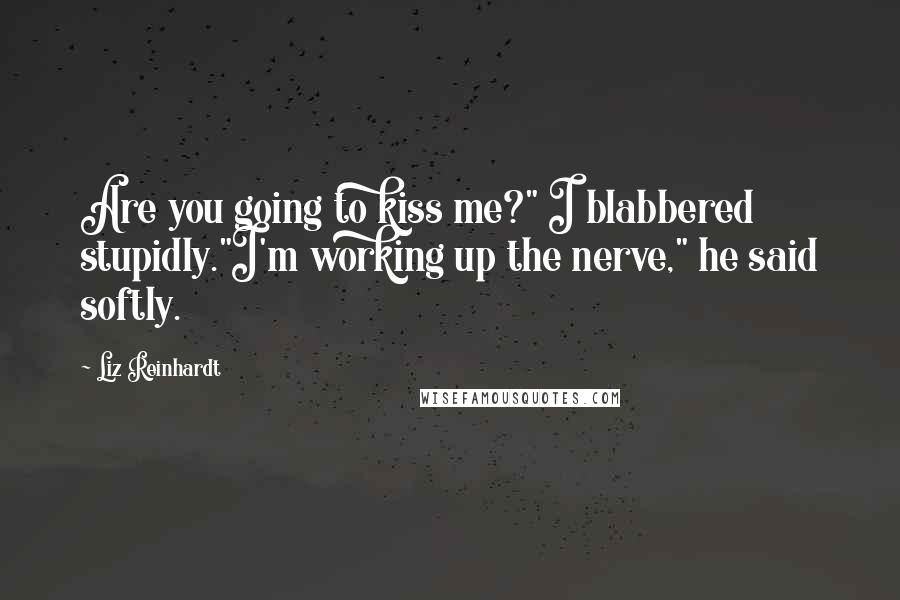 Liz Reinhardt Quotes: Are you going to kiss me?" I blabbered stupidly."I'm working up the nerve," he said softly.