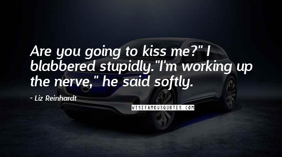 Liz Reinhardt Quotes: Are you going to kiss me?" I blabbered stupidly."I'm working up the nerve," he said softly.