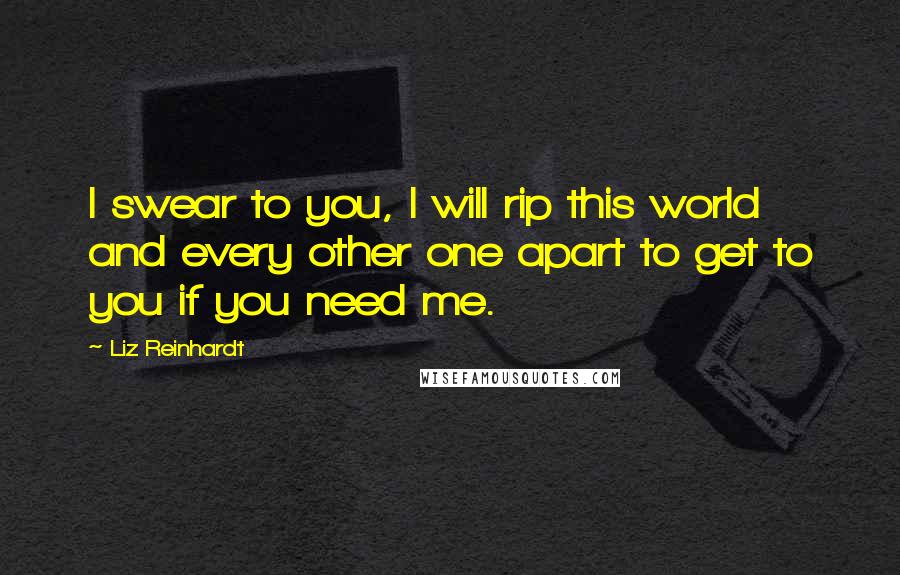 Liz Reinhardt Quotes: I swear to you, I will rip this world and every other one apart to get to you if you need me.