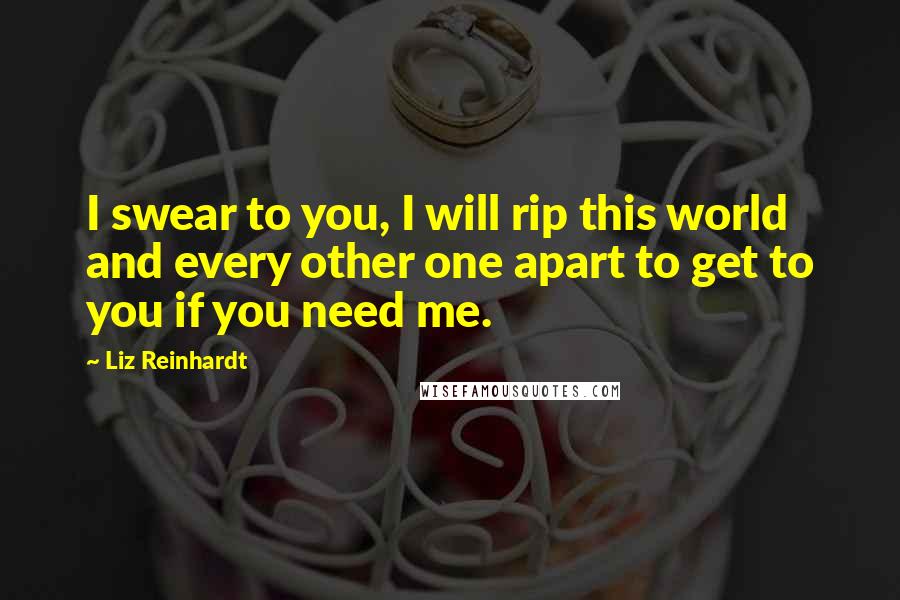 Liz Reinhardt Quotes: I swear to you, I will rip this world and every other one apart to get to you if you need me.