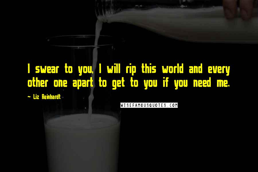 Liz Reinhardt Quotes: I swear to you, I will rip this world and every other one apart to get to you if you need me.