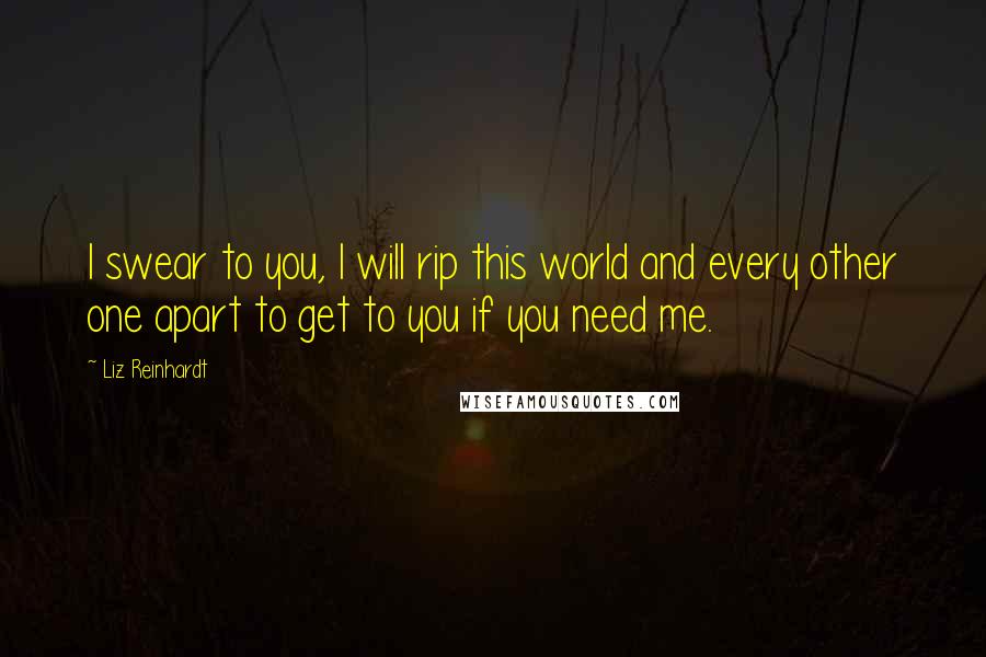 Liz Reinhardt Quotes: I swear to you, I will rip this world and every other one apart to get to you if you need me.