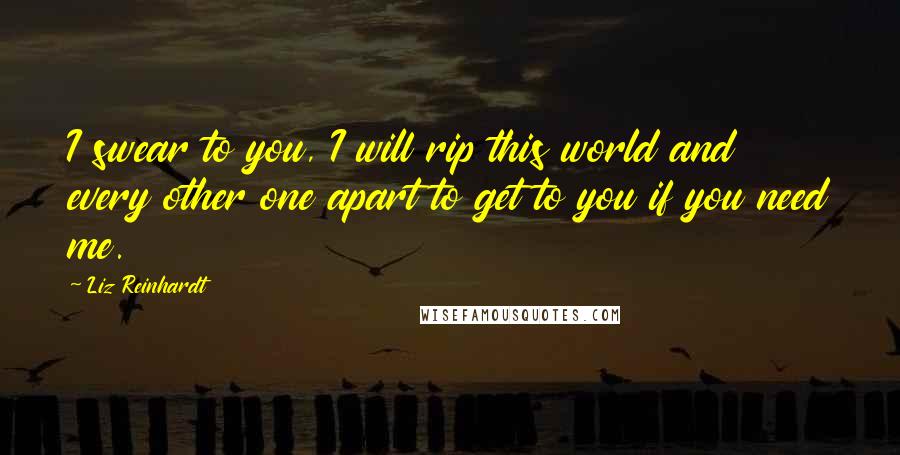 Liz Reinhardt Quotes: I swear to you, I will rip this world and every other one apart to get to you if you need me.