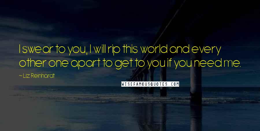 Liz Reinhardt Quotes: I swear to you, I will rip this world and every other one apart to get to you if you need me.