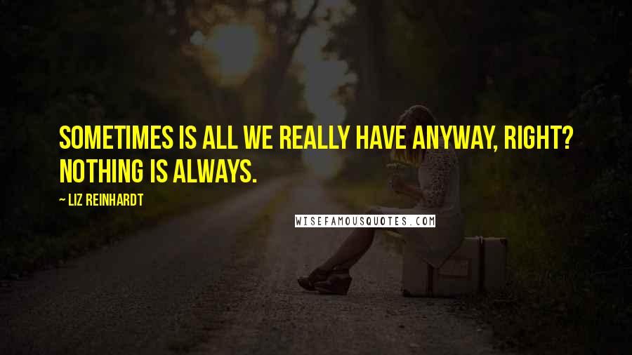 Liz Reinhardt Quotes: Sometimes is all we really have anyway, right? Nothing is always.