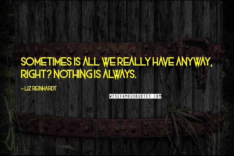 Liz Reinhardt Quotes: Sometimes is all we really have anyway, right? Nothing is always.