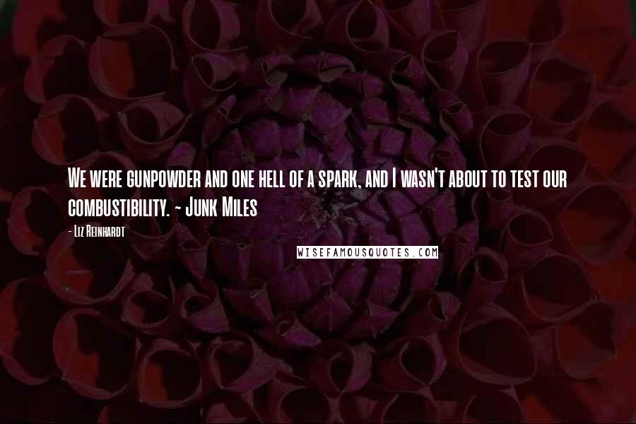 Liz Reinhardt Quotes: We were gunpowder and one hell of a spark, and I wasn't about to test our combustibility. ~ Junk Miles