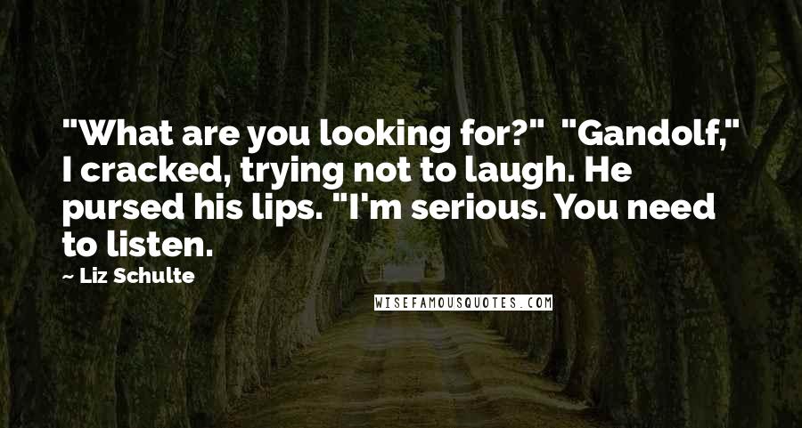 Liz Schulte Quotes: "What are you looking for?" "Gandolf," I cracked, trying not to laugh. He pursed his lips. "I'm serious. You need to listen.