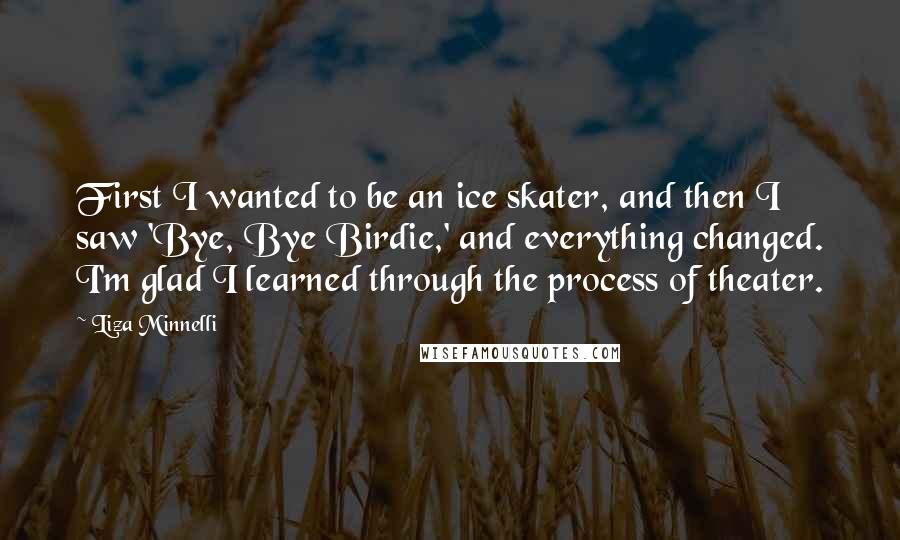 Liza Minnelli Quotes: First I wanted to be an ice skater, and then I saw 'Bye, Bye Birdie,' and everything changed. I'm glad I learned through the process of theater.