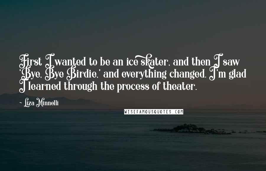 Liza Minnelli Quotes: First I wanted to be an ice skater, and then I saw 'Bye, Bye Birdie,' and everything changed. I'm glad I learned through the process of theater.