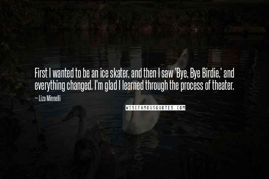 Liza Minnelli Quotes: First I wanted to be an ice skater, and then I saw 'Bye, Bye Birdie,' and everything changed. I'm glad I learned through the process of theater.