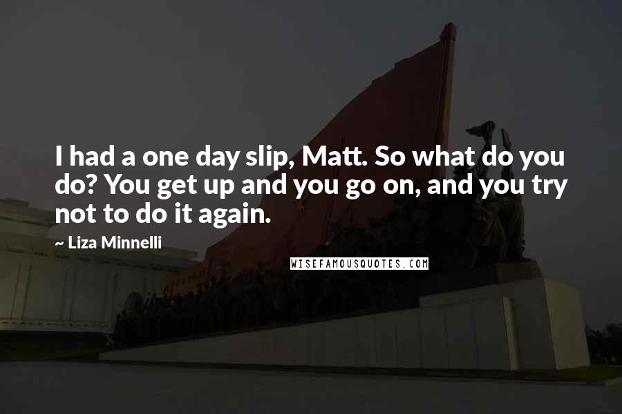 Liza Minnelli Quotes: I had a one day slip, Matt. So what do you do? You get up and you go on, and you try not to do it again.