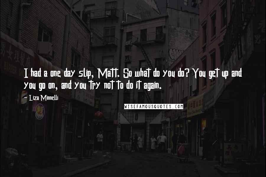 Liza Minnelli Quotes: I had a one day slip, Matt. So what do you do? You get up and you go on, and you try not to do it again.