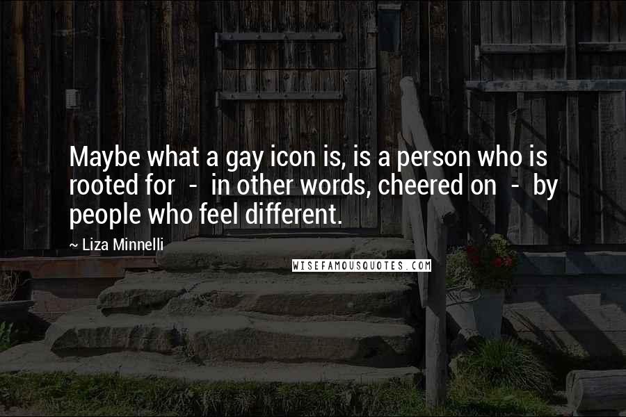 Liza Minnelli Quotes: Maybe what a gay icon is, is a person who is rooted for - in other words, cheered on - by people who feel different.
