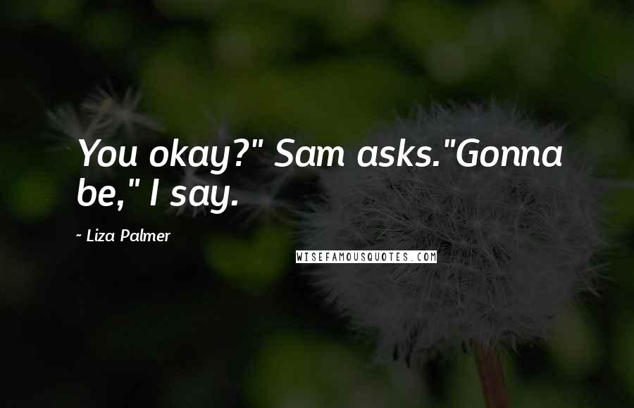 Liza Palmer Quotes: You okay?" Sam asks."Gonna be," I say.