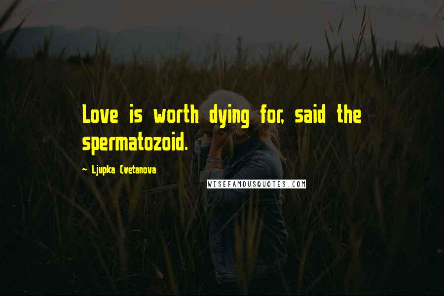 Ljupka Cvetanova Quotes: Love is worth dying for, said the spermatozoid.