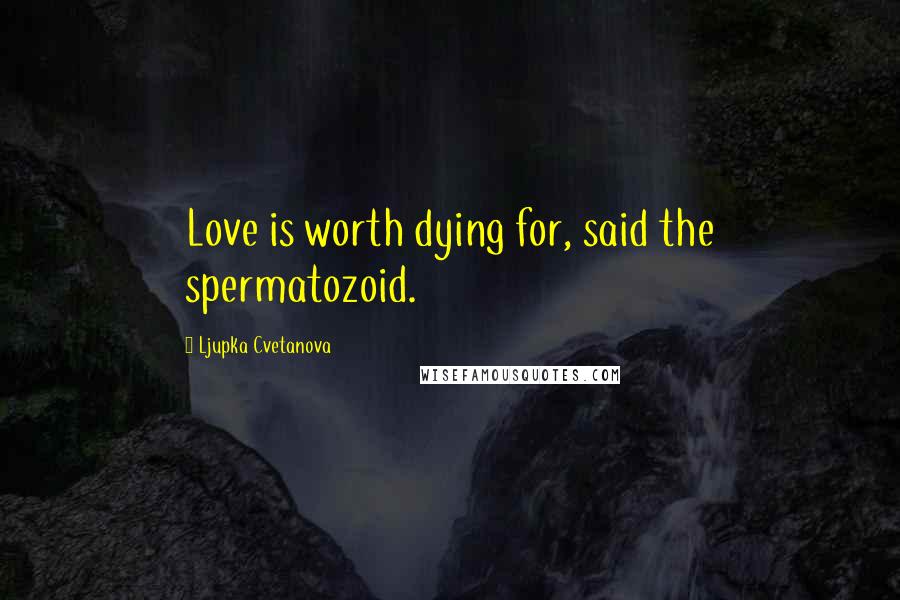 Ljupka Cvetanova Quotes: Love is worth dying for, said the spermatozoid.