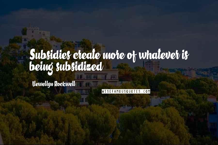 Llewellyn Rockwell Quotes: Subsidies create more of whatever is being subsidized.