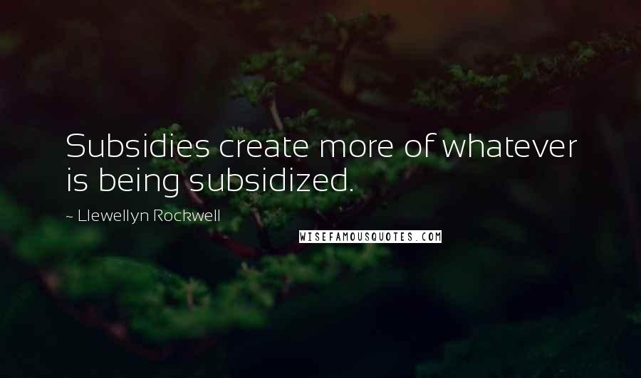 Llewellyn Rockwell Quotes: Subsidies create more of whatever is being subsidized.