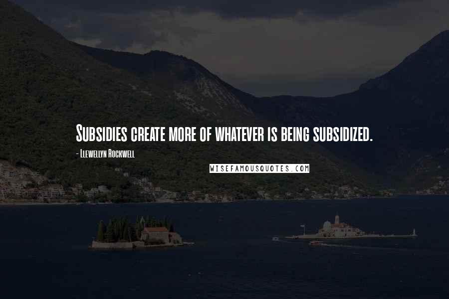 Llewellyn Rockwell Quotes: Subsidies create more of whatever is being subsidized.