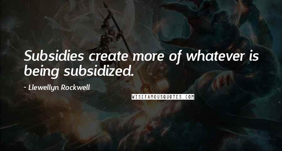 Llewellyn Rockwell Quotes: Subsidies create more of whatever is being subsidized.