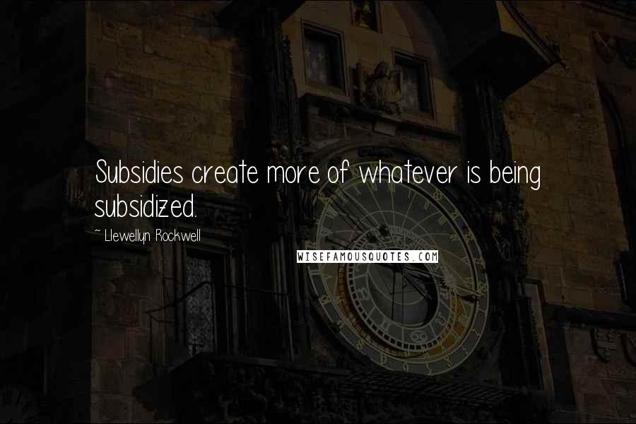 Llewellyn Rockwell Quotes: Subsidies create more of whatever is being subsidized.