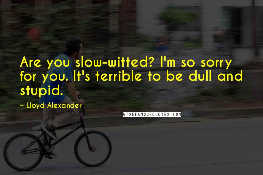 Lloyd Alexander Quotes: Are you slow-witted? I'm so sorry for you. It's terrible to be dull and stupid.