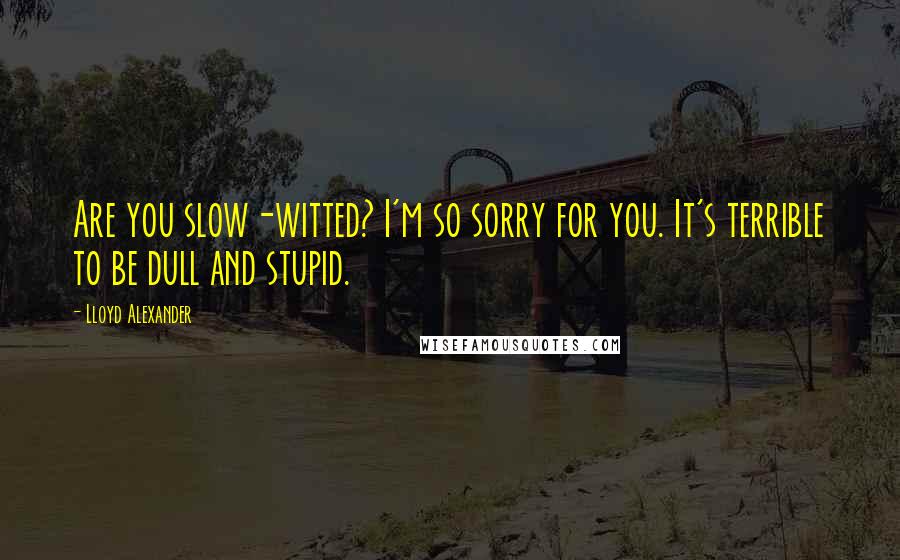 Lloyd Alexander Quotes: Are you slow-witted? I'm so sorry for you. It's terrible to be dull and stupid.