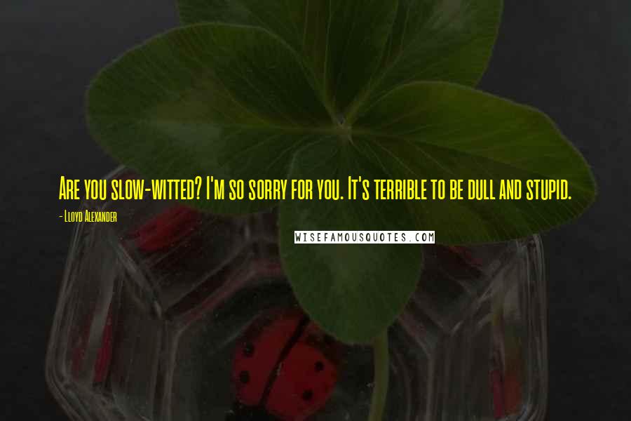 Lloyd Alexander Quotes: Are you slow-witted? I'm so sorry for you. It's terrible to be dull and stupid.