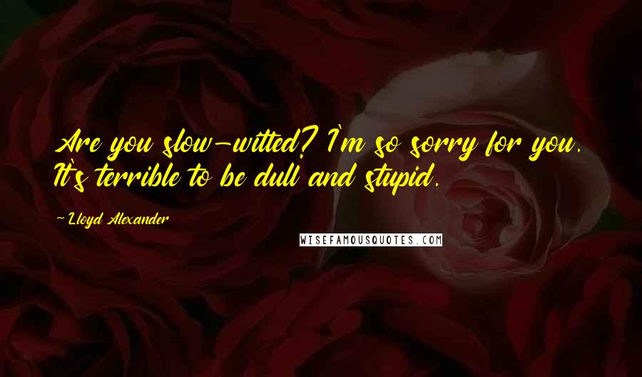 Lloyd Alexander Quotes: Are you slow-witted? I'm so sorry for you. It's terrible to be dull and stupid.