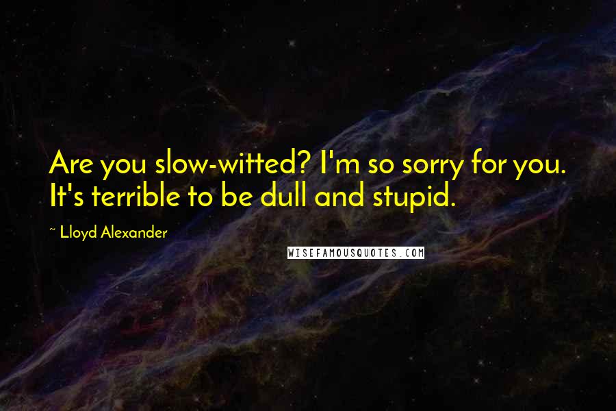 Lloyd Alexander Quotes: Are you slow-witted? I'm so sorry for you. It's terrible to be dull and stupid.