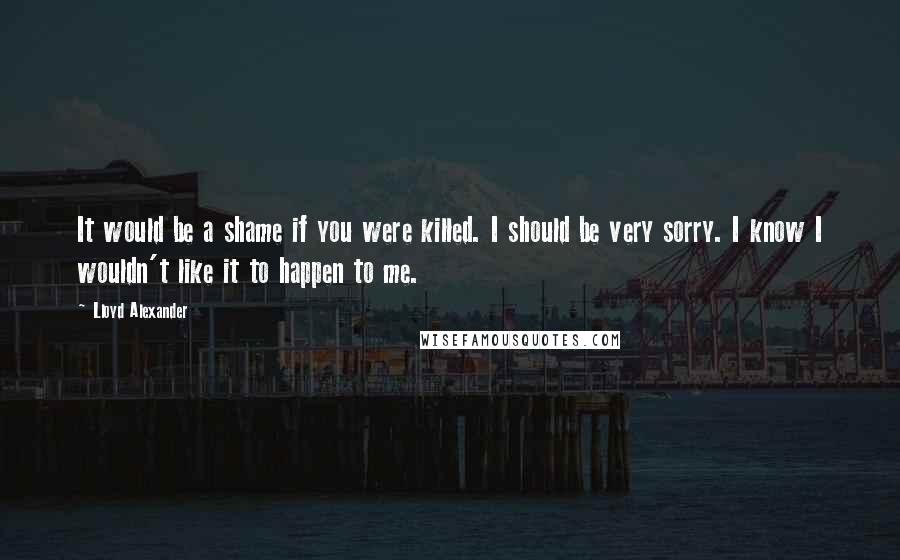 Lloyd Alexander Quotes: It would be a shame if you were killed. I should be very sorry. I know I wouldn't like it to happen to me.