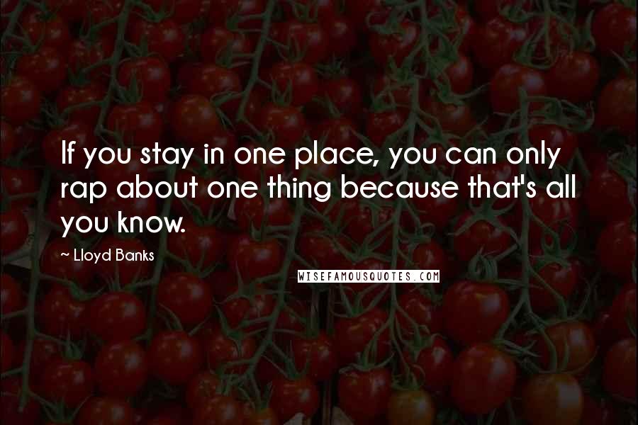 Lloyd Banks Quotes: If you stay in one place, you can only rap about one thing because that's all you know.