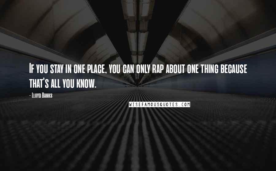 Lloyd Banks Quotes: If you stay in one place, you can only rap about one thing because that's all you know.